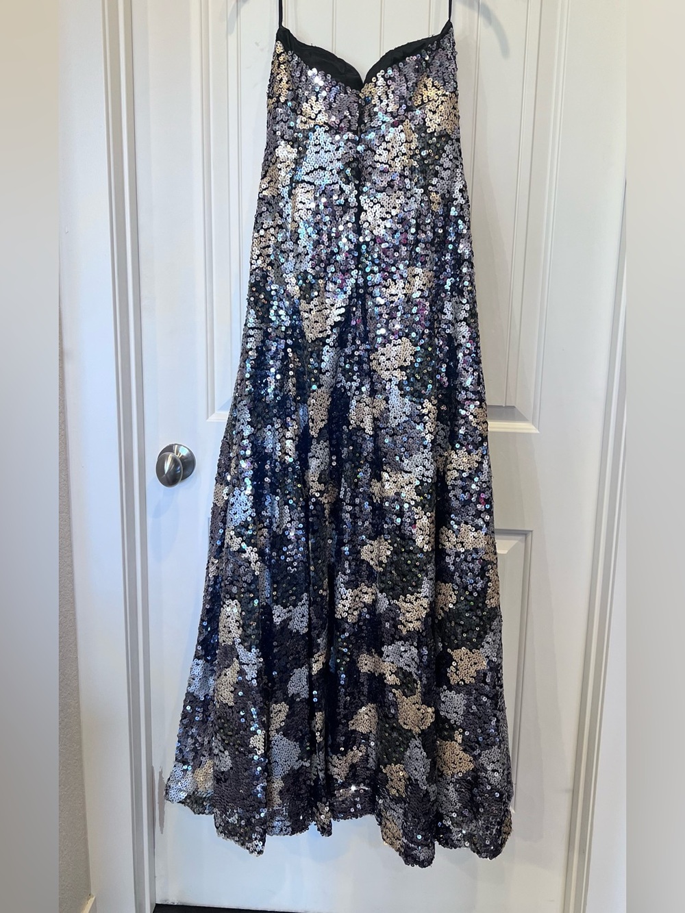 Vintage Strapless Black Gold Silver Sequin Ball Gown Sz 10 Jovani - Picture 4 of 16